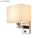 GobekUsa Modern Rectangular Fabric LED Wall Sconce in Chrome for Bedside Lighting