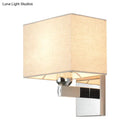 GobekUsa Modern Rectangular Fabric LED Wall Sconce in Chrome for Bedside Lighting
