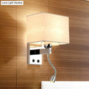 GobekUsa Modern Rectangular Fabric LED Wall Sconce in Chrome for Bedside Lighting