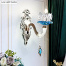 GobekUsa Modern Clear Glass Floral Wall Light with Chrome Finish Sconce Lamp