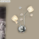 GobekUsa Modern Clear Crystal Chrome Wall Lamp with Swirling Arm and Flower Shade- 2 Bulbs Surface Sconce