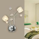 GobekUsa Modern Clear Crystal Chrome Wall Lamp with Swirling Arm and Flower Shade- 2 Bulbs Surface Sconce