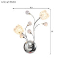GobekUsa Modern Clear Crystal Chrome Wall Lamp with Swirling Arm and Flower Shade- 2 Bulbs Surface Sconce