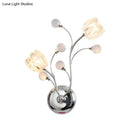 GobekUsa Modern Clear Crystal Chrome Wall Lamp with Swirling Arm and Flower Shade- 2 Bulbs Surface Sconce