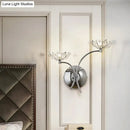 GobekUsa Modern Chrome Flower Wall Lamp with Crystal Stamen - Bedside Sconce