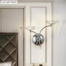 GobekUsa Modern Chrome Flower Wall Lamp with Crystal Stamen - Bedside Sconce
