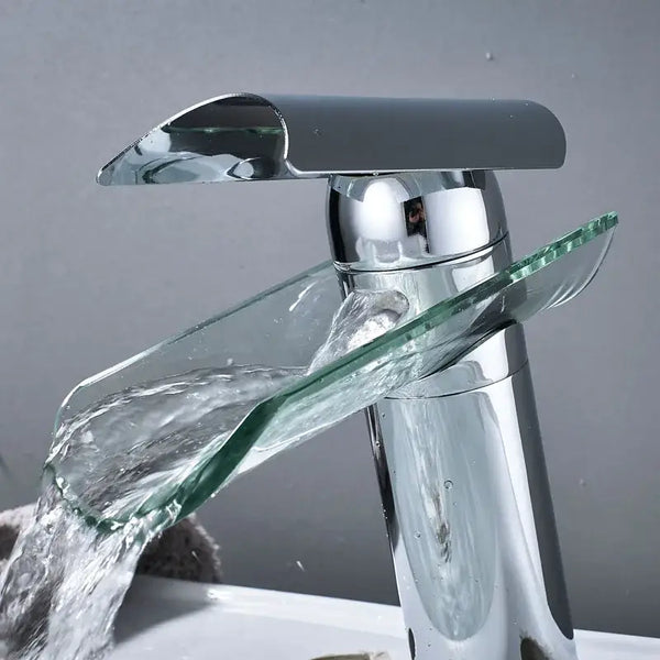 GobekUsa Glass Spout Basin Faucet: Waterfall Bathroom Mixer Tap, Chrome Finish, photo 2 of 12