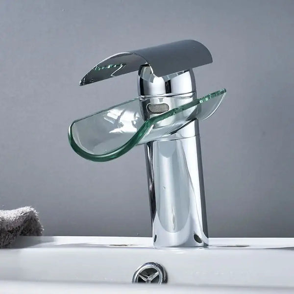 GobekUsa Glass Spout Basin Faucet: Waterfall Bathroom Mixer Tap, Chrome Finish