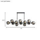 GobekUsa Modern Black Island Lighting with Smokey-Glass, 8/12 Heads - Stylish Hanging Lamp for Living Room