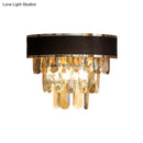GobekUsa Minimalist Crystal Block Sconce Light Fixture with 3 Bulbs – Black and Gold Wall Mount Lamp
