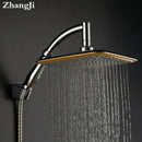 Modern chrome & gold square rainfall shower head bathroom by Decorbites