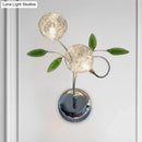 GobekUsa Green Crystal Leaf Wall Mount Lamp with Class Glass Shade - Bedside Wall Lighting Solution in Chrome