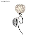 GobekUsa Modern Hemisphere Crystal Wall Lamp with Chrome Scroll Arm Sconce Light
