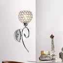 GobekUsa Modern Hemisphere Crystal Wall Lamp with Chrome Scroll Arm Sconce Light