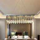GobekUsa Modern Chrome LED Island Pendant Light with Rectangular Crystal Drip Design, 23.5"/31.5" Width