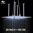 GobekUsa 20" Chrome LED Rain Shower Head Ceiling Mounted Top Sprayer with Arm