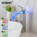 GobekUsa LED Waterfall Basin Mixer Faucet Chrome Finish Single Handle Sink Tap