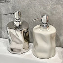 Modern chrome & matte white wrinkle ceramic soap dispenser set bathroom by Decorbites