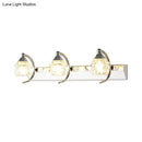 GobekUsa Modern Mushroom Vanity Mirror Light - Clear Crystal 3-Light Bathroom Wall Lamp in Silver with Curved Arm - Warm/White Light