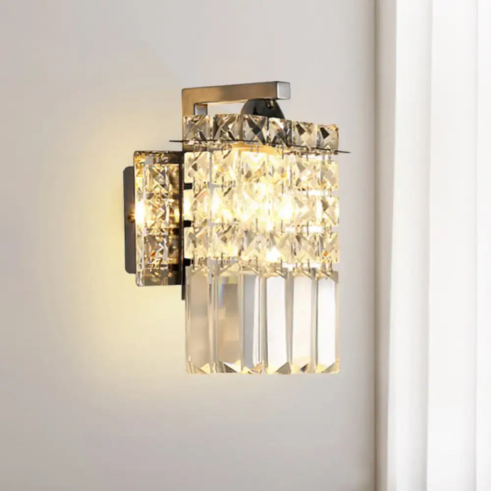 GobekUsa Chrome Rectangle Crystal Wall Sconce with Draping Crystal Rods