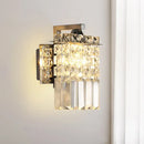 GobekUsa Chrome Rectangle Crystal Wall Sconce with Draping Crystal Rods
