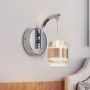 GobekUsa Contemporary LED Crystal Wall Lamp - Chrome Cylinder Bedroom Light Fixture
