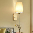 GobekUsa Modern Tapered Wall Sconce with Fabric Shade, Chrome Finish - LED Bedside Lighting