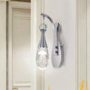 GobekUsa Minimalistic Chrome LED Wall Sconce Light with Seeded Crystal Teardrop - Stylish Wall Lighting Fixture