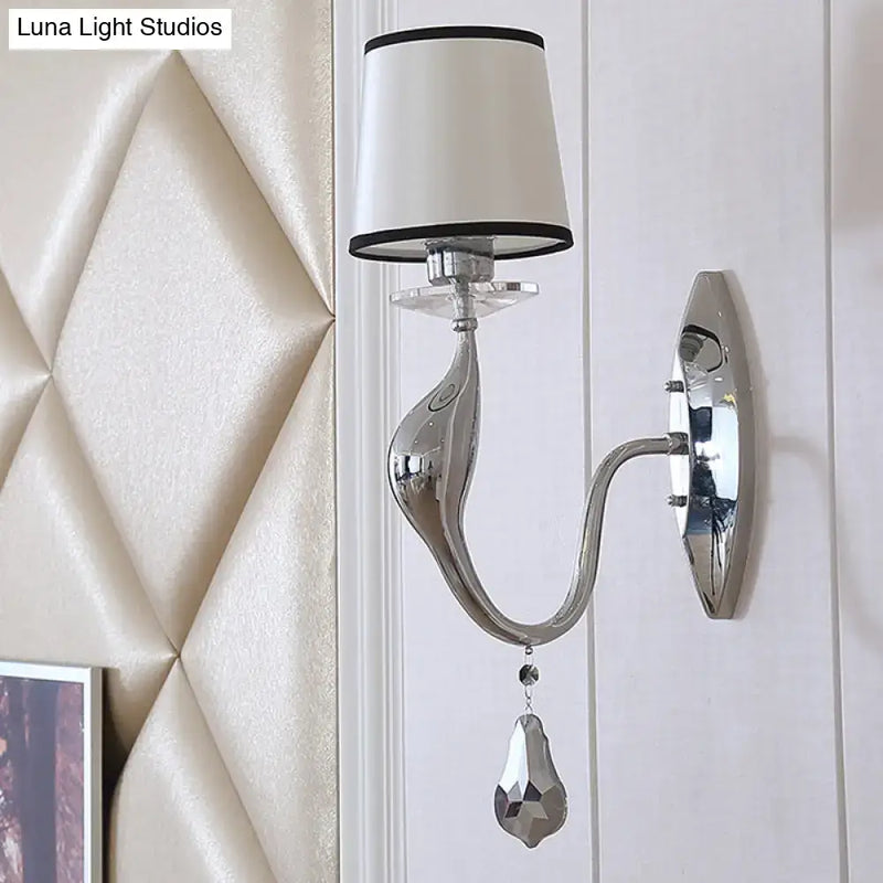 GobekUsa Modern Chrome Wall Lamp with Tapered Fabric Shade - Stylish Living Room Sconce Light, photo 4 of 4