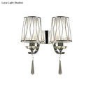 GobekUsa Modern Chrome Wall Lamp with K9 Crystal Drop and Diamond-Pattern Barrel Design