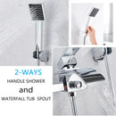 GobekUsa Black Wall Mount Bathtub Shower Faucet with Waterfall Spout
