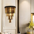 GobekUsa Modern Clear/Amber Layered Wall Light Sconce with Crystal Accents - 2-Light Wall Mounted Lamp for Living Room