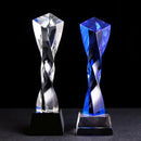 GobekUsa Blue Glass Twisted Column Trophy - Customize Competition Prize