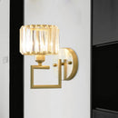 GobekUsa Modern Clear Crystal Block Wall Sconce Light with Gold Finish – Ideal for Bedroom Lighting