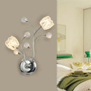 GobekUsa Modern Clear Crystal Chrome Wall Lamp with Swirling Arm and Flower Shade- 2 Bulbs Surface Sconce