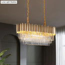 GobekUsa Modern Clear Crystal Prisms Pendant Lamp - Oval Shape, 8 Heads, Gold Finish - for Dining Room and Kitchen Island Lighting