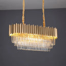 GobekUsa Modern Clear Crystal Prisms Pendant Lamp - Oval Shape, 8 Heads, Gold Finish - for Dining Room and Kitchen Island Lighting