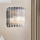 GobekUsa Modern Clear Crystal Wall Sconce - Half Drum Bedroom Light Fixture with 1 Light Simplicity