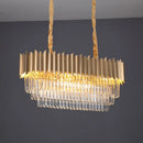 GobekUsa Modern Clear Crystal Prisms Pendant Lamp - Oval Shape, 8 Heads, Gold Finish - for Dining Room and Kitchen Island Lighting