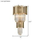 GobekUsa Modern Clear Crystal Tiered 2-Bulb Golden Wall Sconce Light - 8"/12" W, Metal