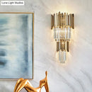 GobekUsa Modern Clear Crystal Tiered 2-Bulb Golden Wall Sconce Light - 8"/12" W, Metal