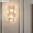 GobekUsa Contemporary Clear Crystal 4-Bulb Tiered Ice Cube Wall Lamp Kit - Modern Sconce Light Fixture