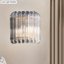 GobekUsa Modern Clear Crystal Wall Sconce - Half Drum Bedroom Light Fixture with 1 Light Simplicity