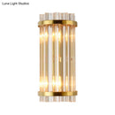 GobekUsa Modern Clear Crystal Wall Sconce Lamp - 2 Lights, Gold Finish - 14"/21.5" Width