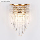 GobekUsa Modern Clear Crystal Wall Sconce Lamp with 2 Bulbs - Gold Finish