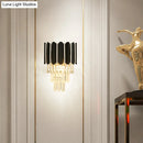GobekUsa Modern Clear Crystal Wall Sconce Light - Black, Tiered Design with 2 Lights