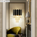 GobekUsa Modern Clear Crystal Wall Sconce Light - Black, Tiered Design with 2 Lights