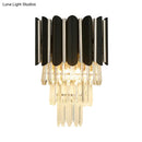 GobekUsa Modern Clear Crystal Wall Sconce Light - Black, Tiered Design with 2 Lights