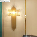 GobekUsa Modern Clear Crystal Wall Sconce with 2 Golden Lights for Bedside - 14.5"/16.5" W Rectangular Wall Lighting Fixture