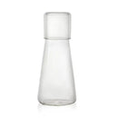 Modern clear glass bedside water carafe set with cup for bedroom by Decorbites